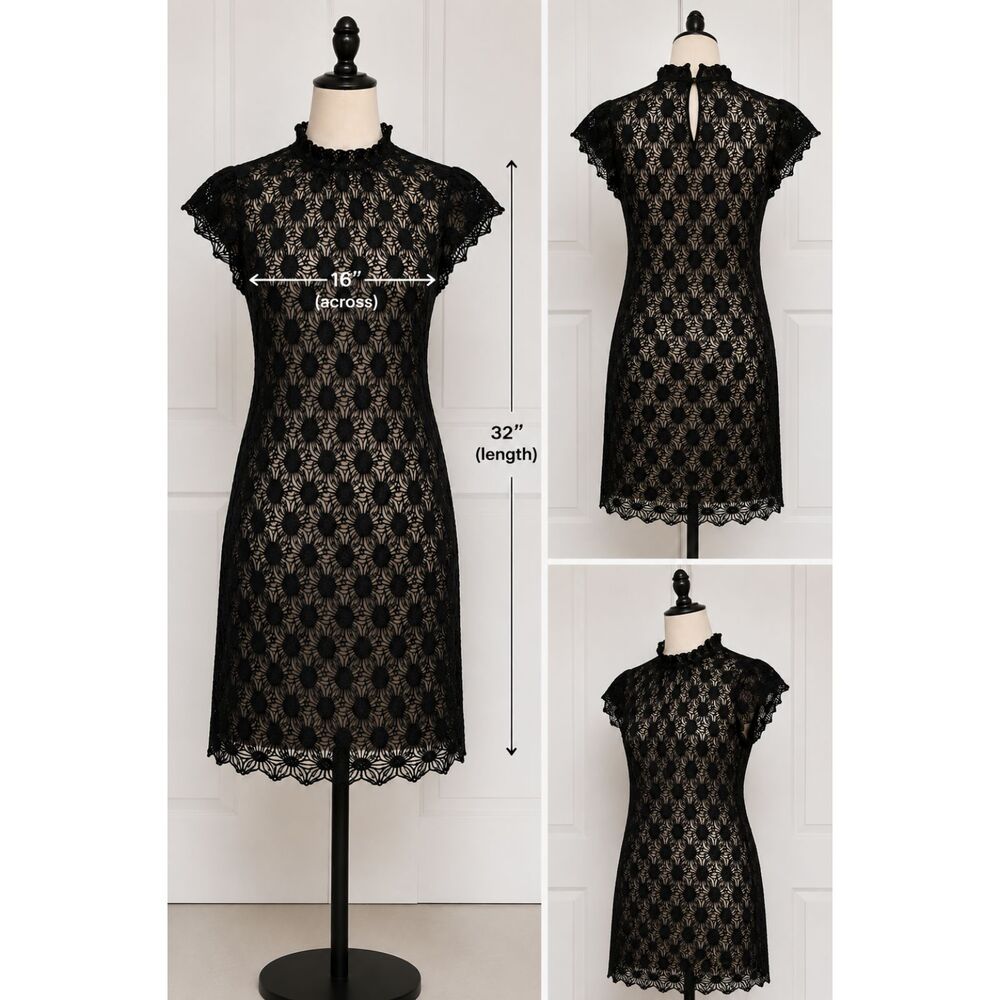 Milly of New York Black Sheer Floral Lace Mini Dress Size 2